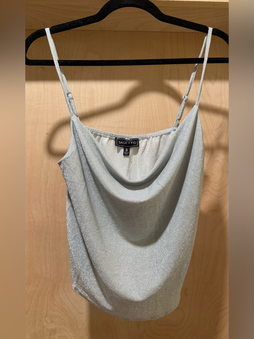 Sage + Fig Silver Shimmer Cowl Neck Tank Top Size Small NEW
